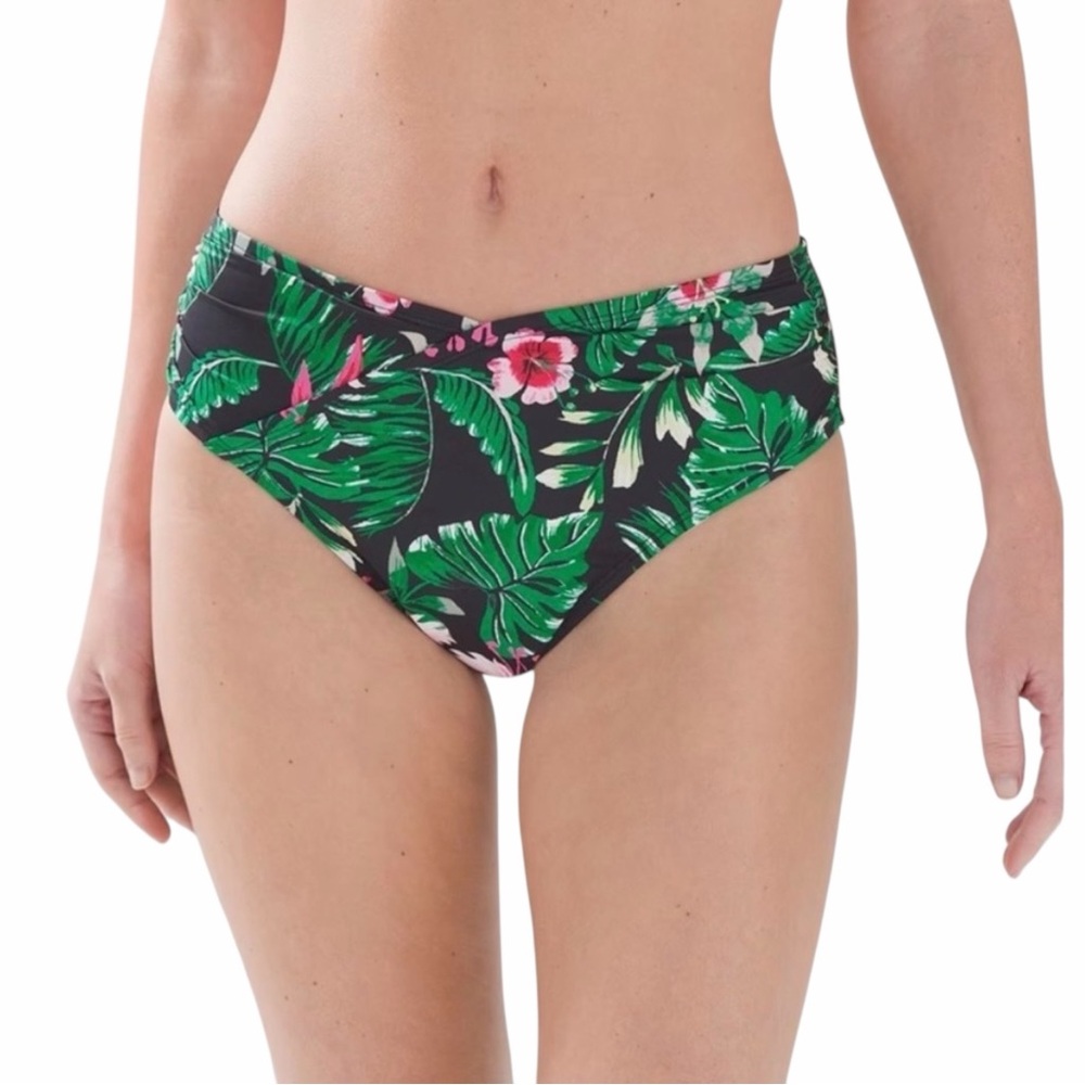 NEW WHBM Lush Floral Black Shirred Wrap High Waist Bikini Bottoms size Small